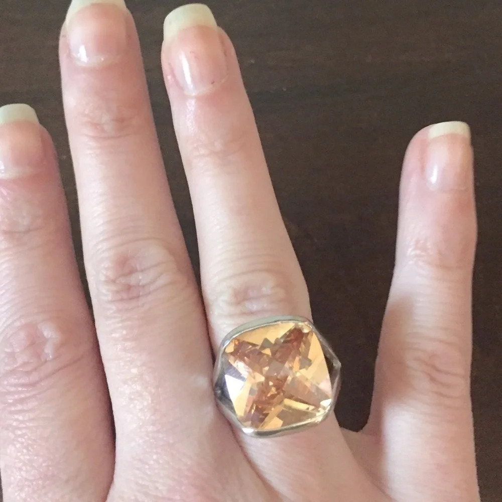 Silver Cushion Cut Citrine Quartz Ring 7